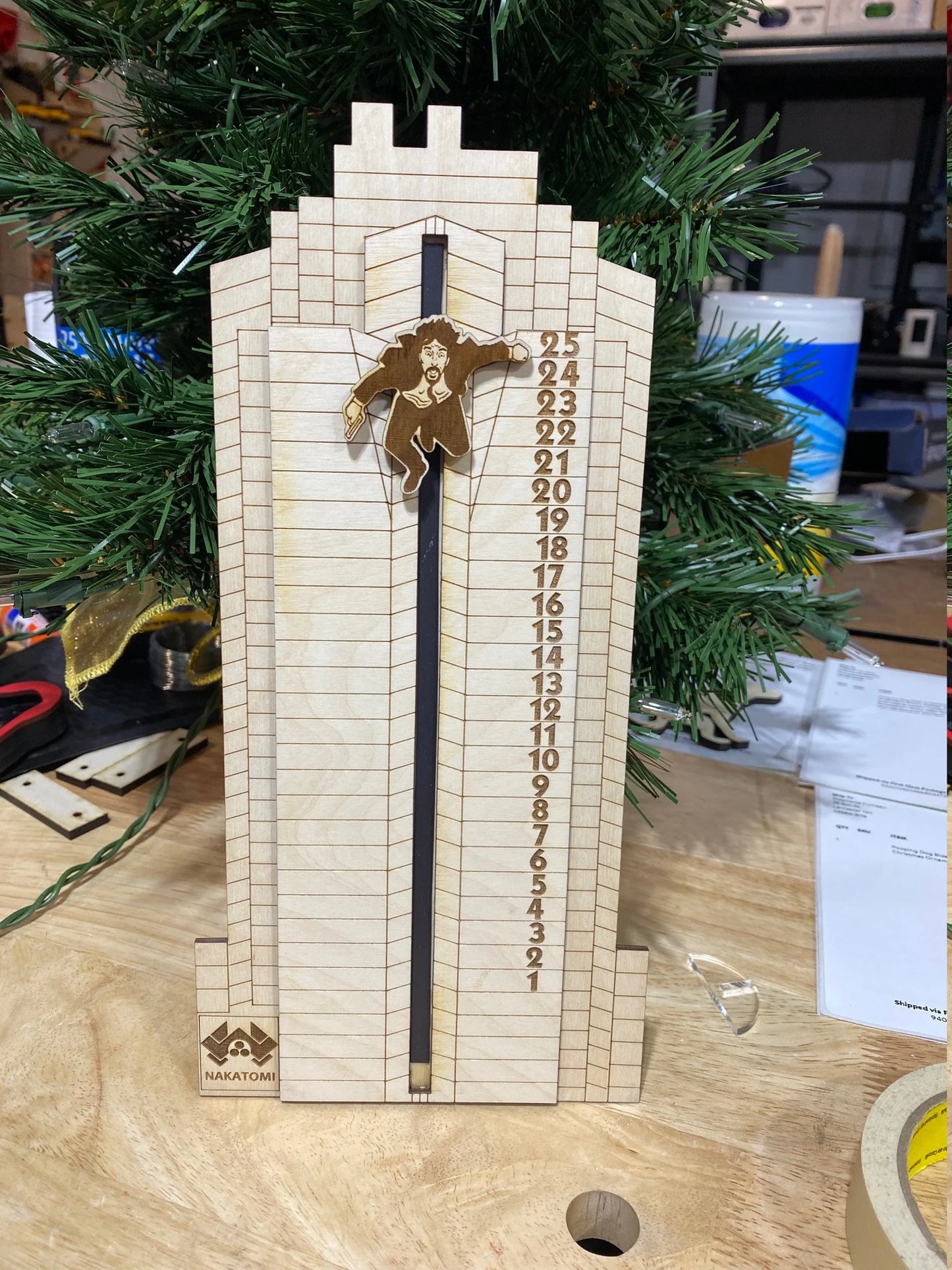 The ORIGINAL Die Hard inspired Advent Calendar - Hans Gruber Falling off Nakatomi Plaza - NATURAL color with multi-color Hans