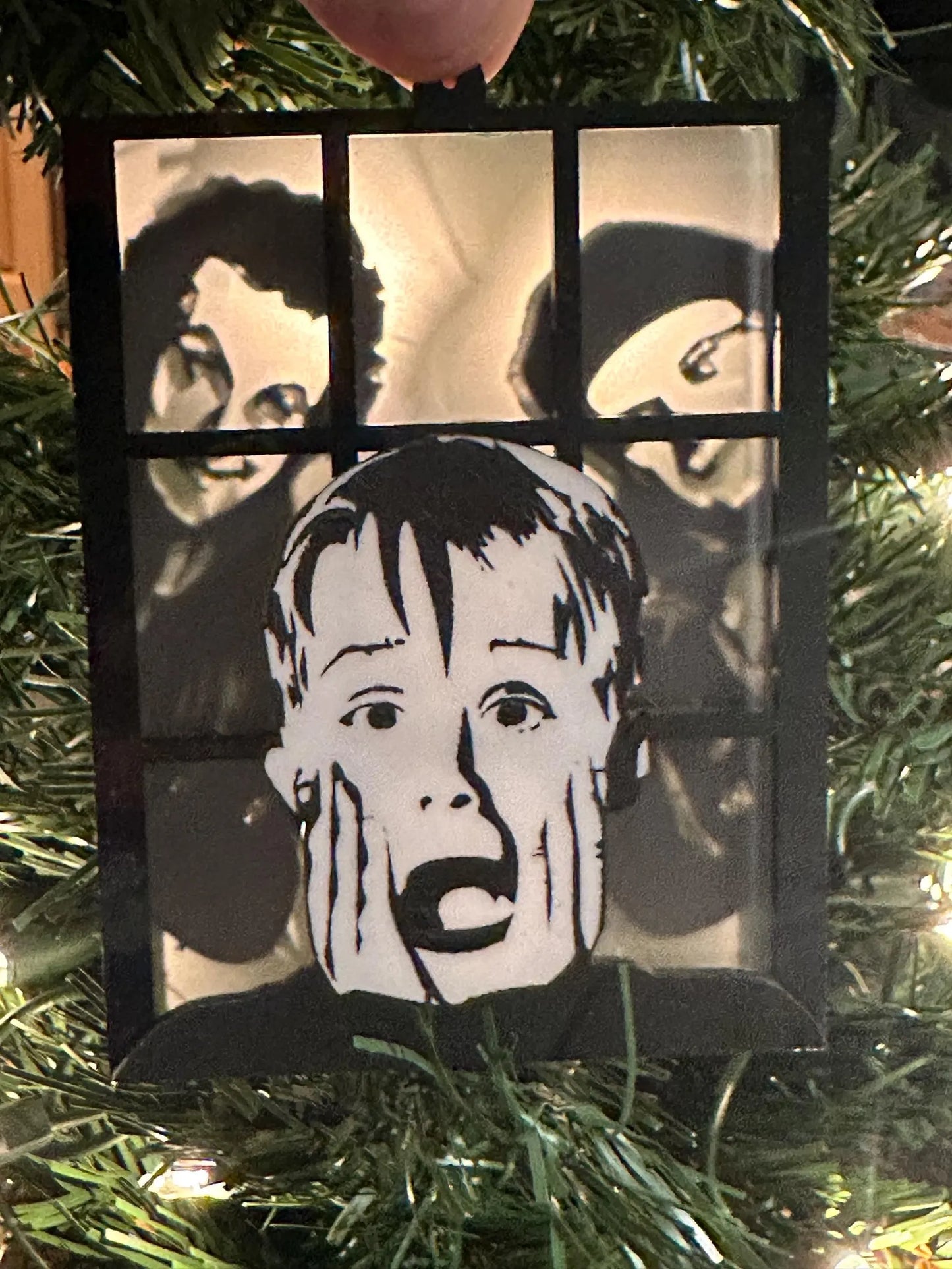 Home Alone inspired ornament - transleucent to show Kevin McCallister Harry and Marv peeking in the window
