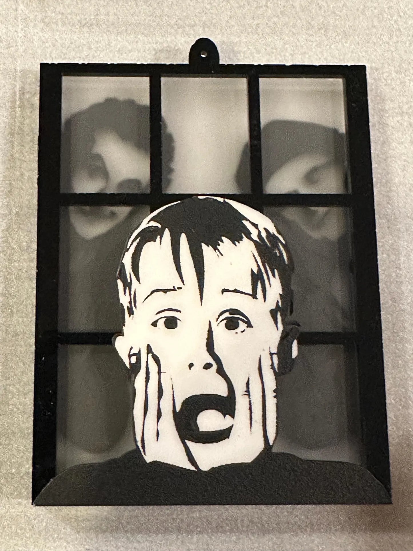 Home Alone inspired ornament - transleucent to show Kevin McCallister Harry and Marv peeking in the window