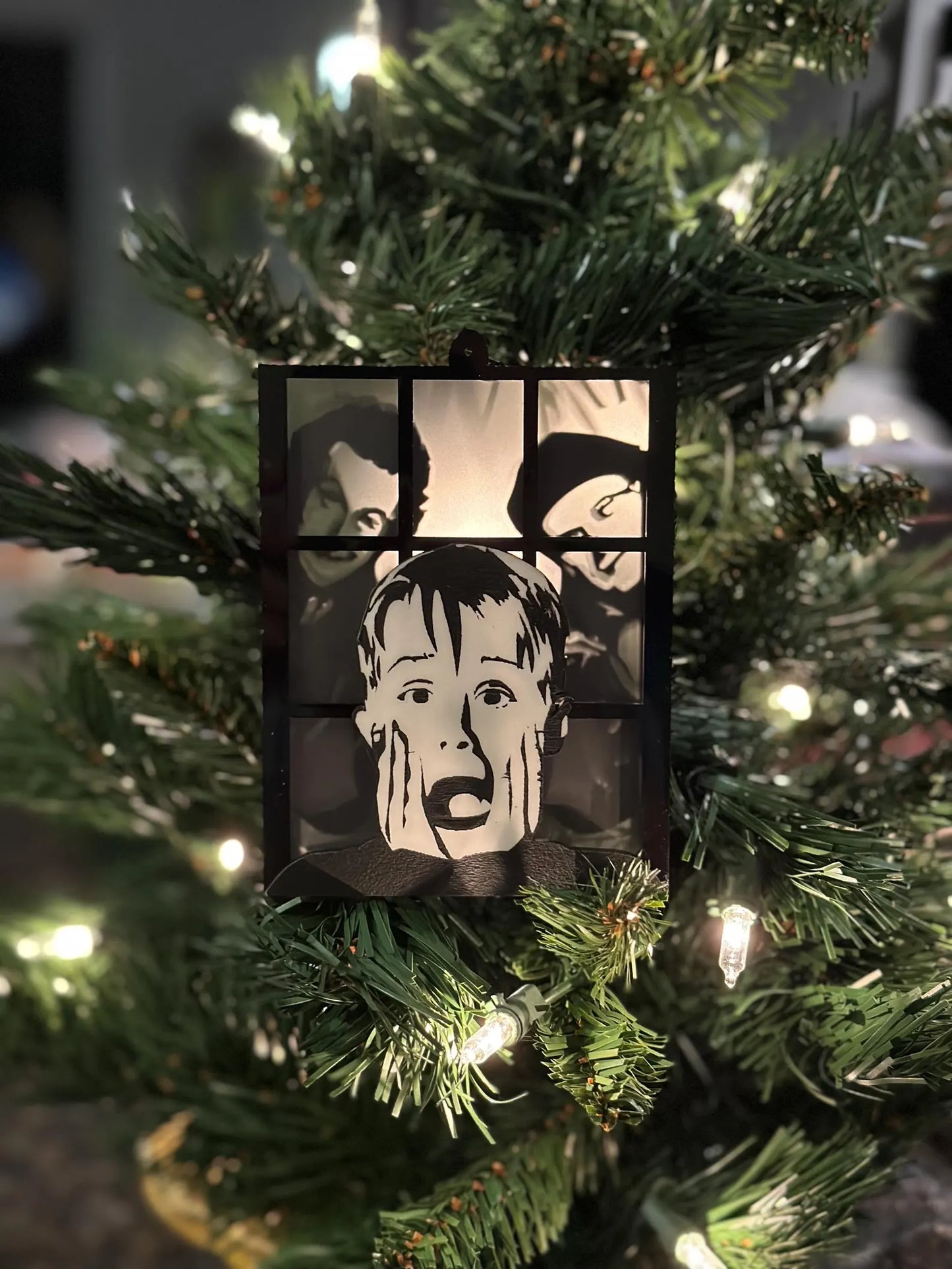 Home Alone inspired ornament - transleucent to show Kevin McCallister Harry and Marv peeking in the window