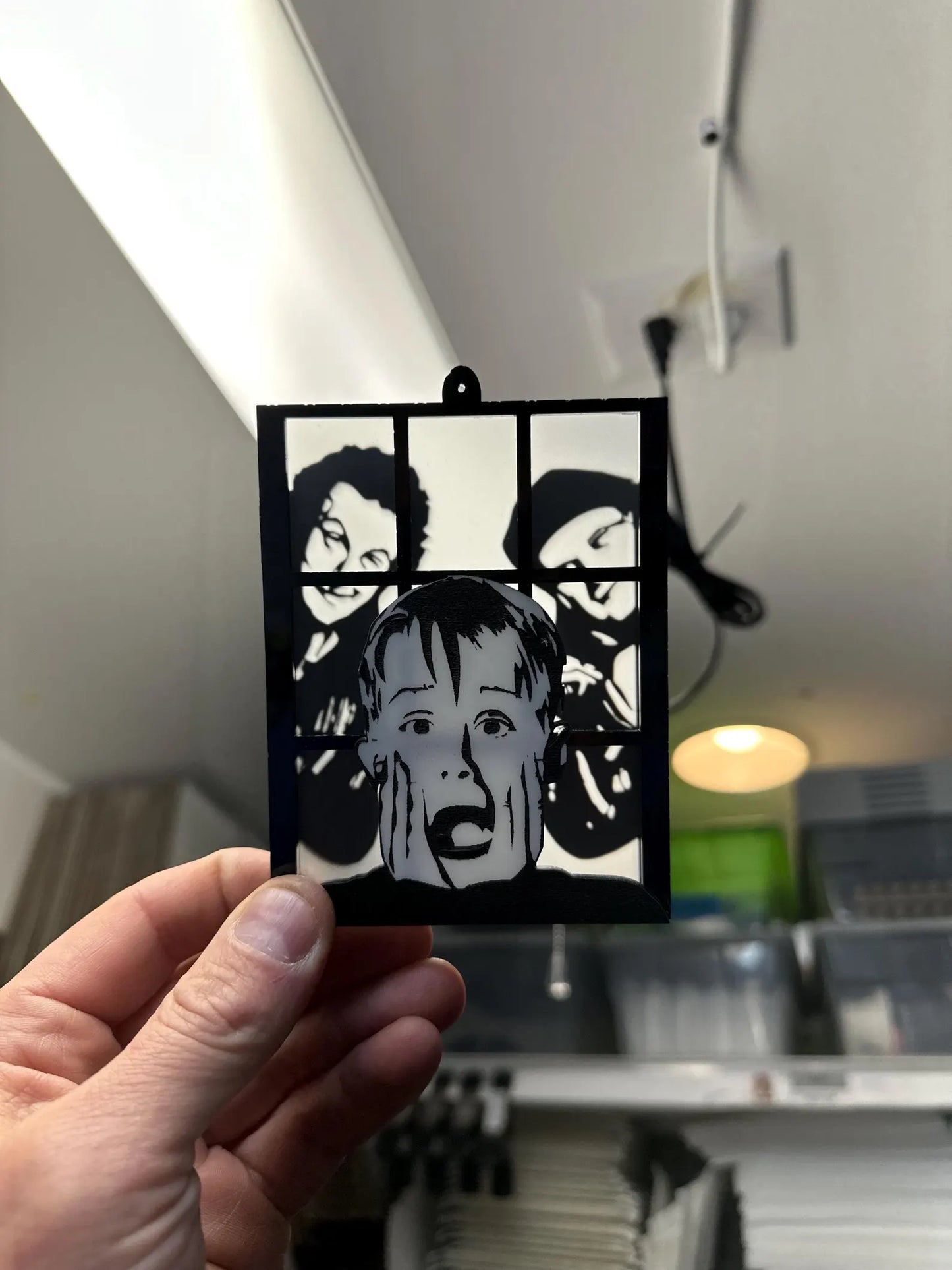 Home Alone inspired ornament - transleucent to show Kevin McCallister Harry and Marv peeking in the window