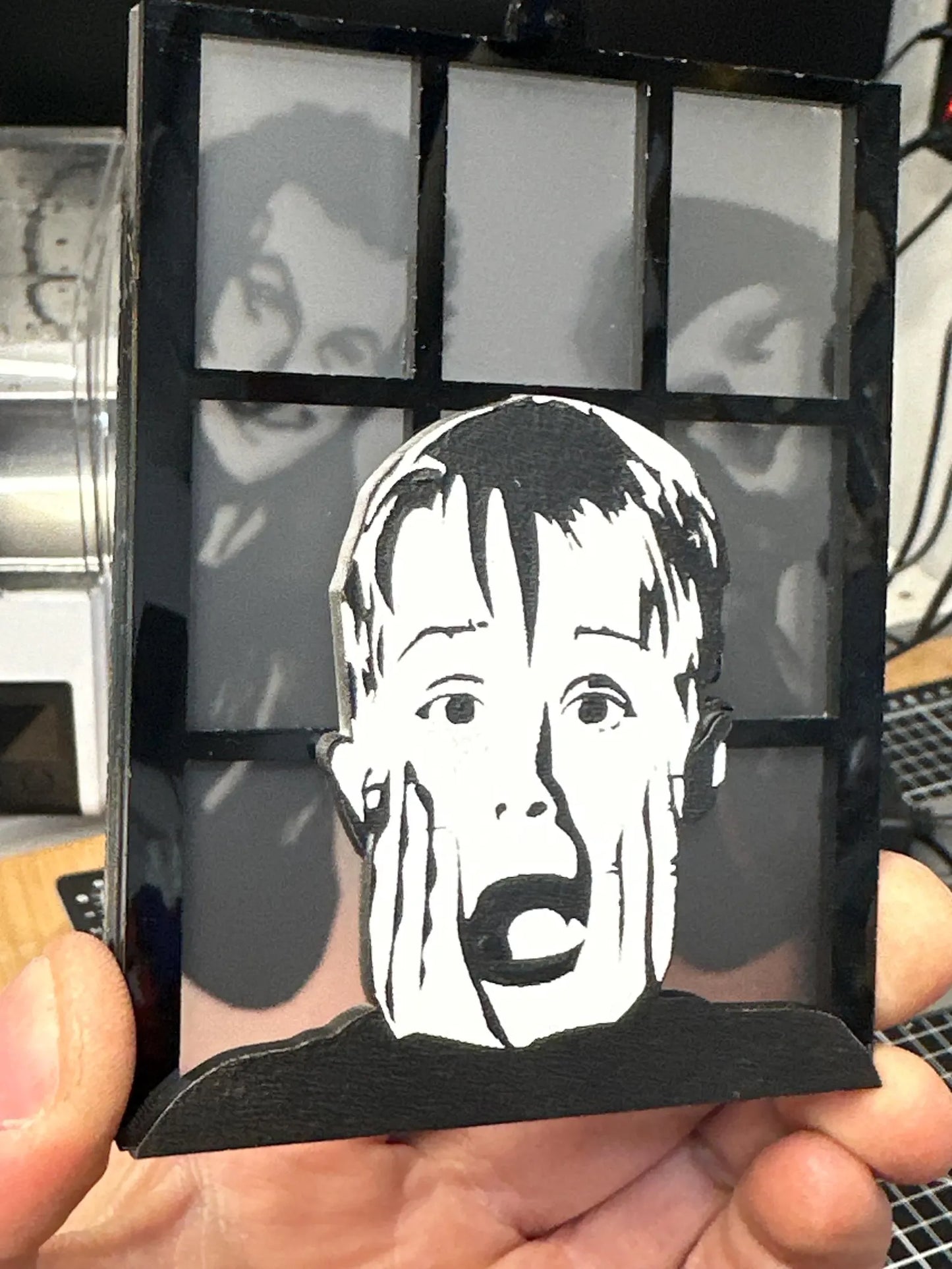 Home Alone inspired ornament - transleucent to show Kevin McCallister Harry and Marv peeking in the window