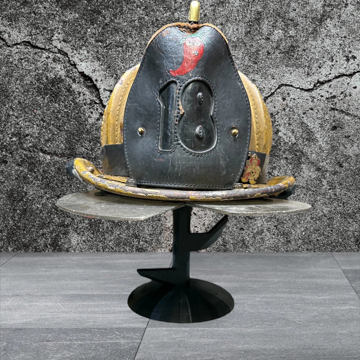 Fire Helmet TABLE TOP Display New York Roof Hook or Halligan Bar (really it works with any helmet you can think of)