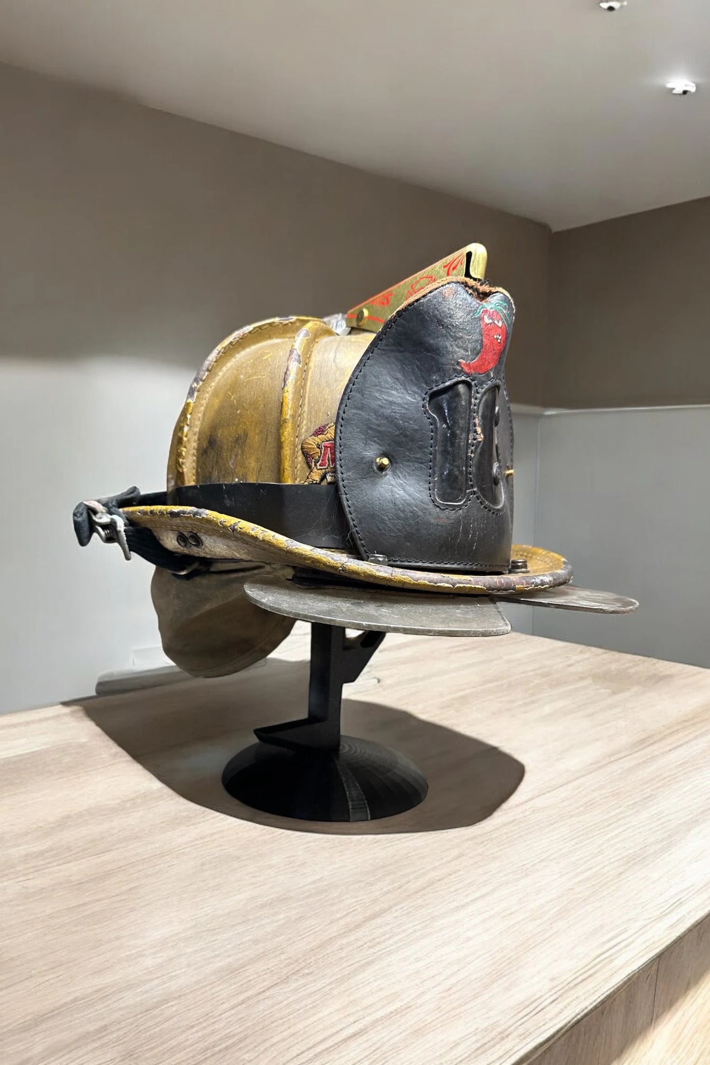 Fire Helmet TABLE TOP Display New York Roof Hook or Halligan Bar (really it works with any helmet you can think of)