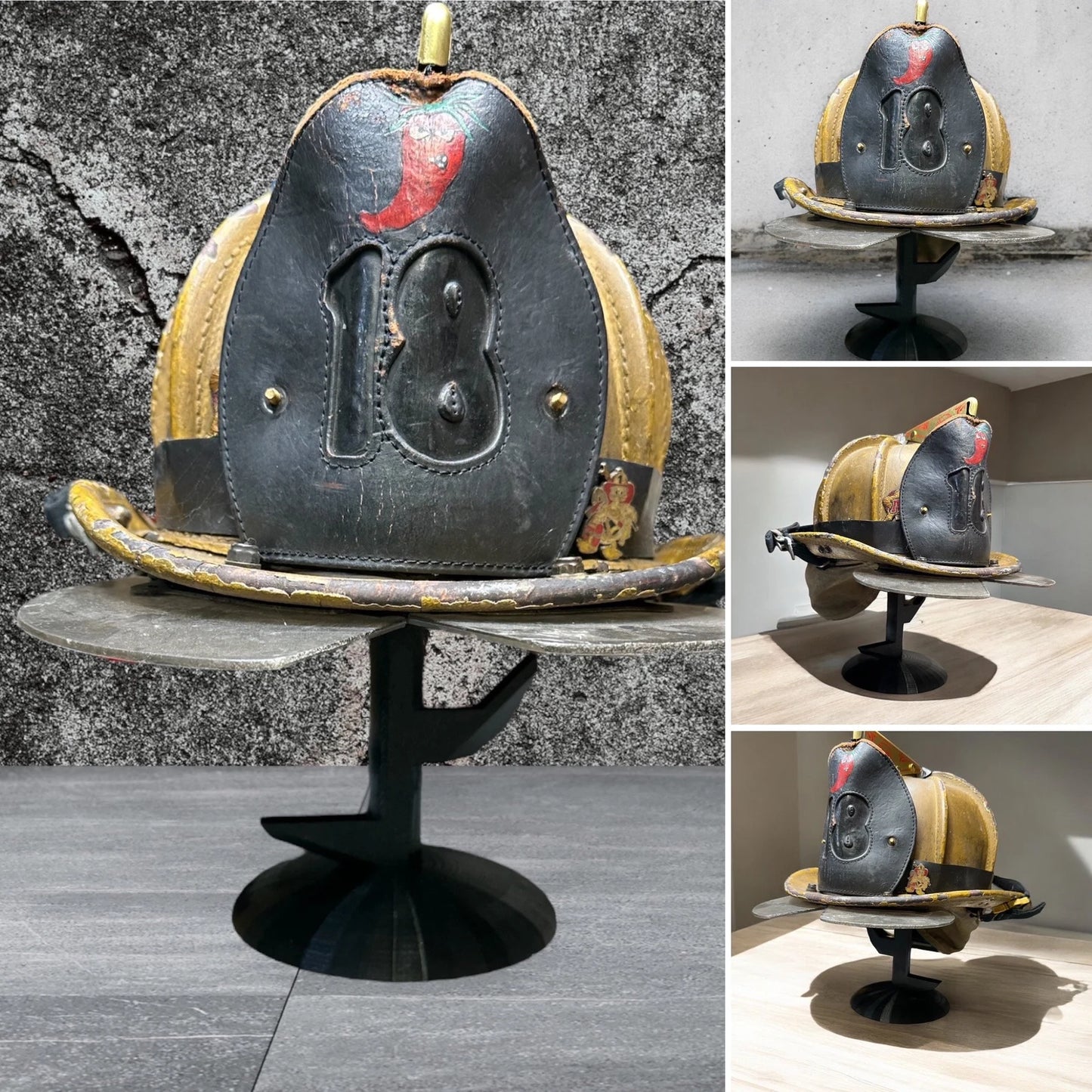 Fire Helmet TABLE TOP Display New York Roof Hook or Halligan Bar (really it works with any helmet you can think of)