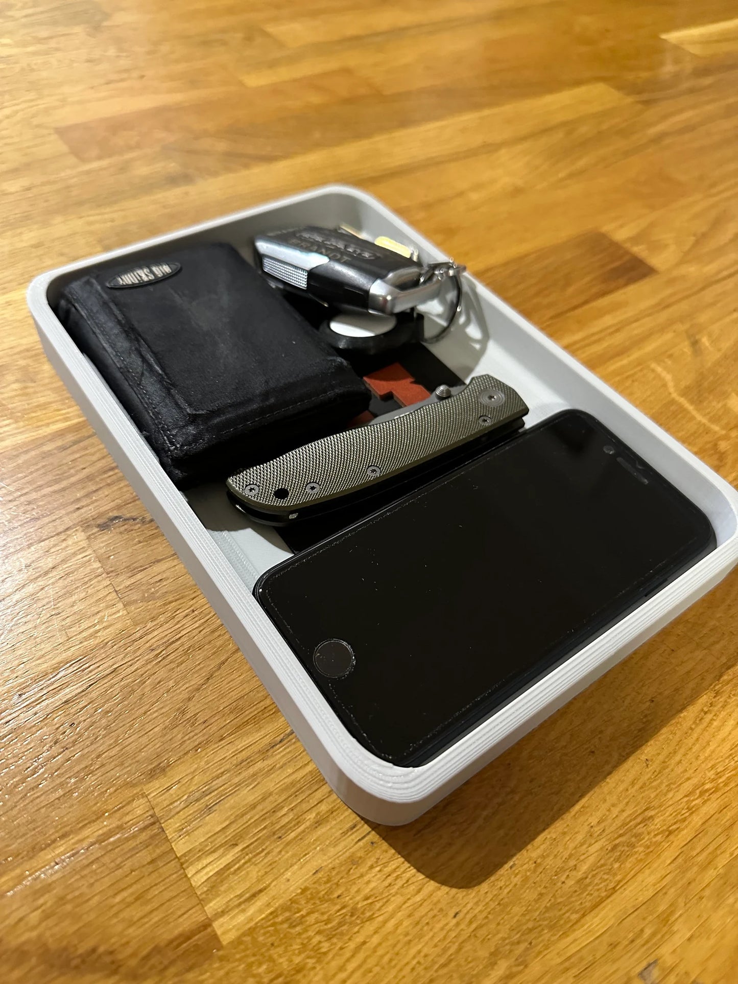 EDC Catchall tray - fire department insert version (passport - compass) for keys, phone wallet, watch.