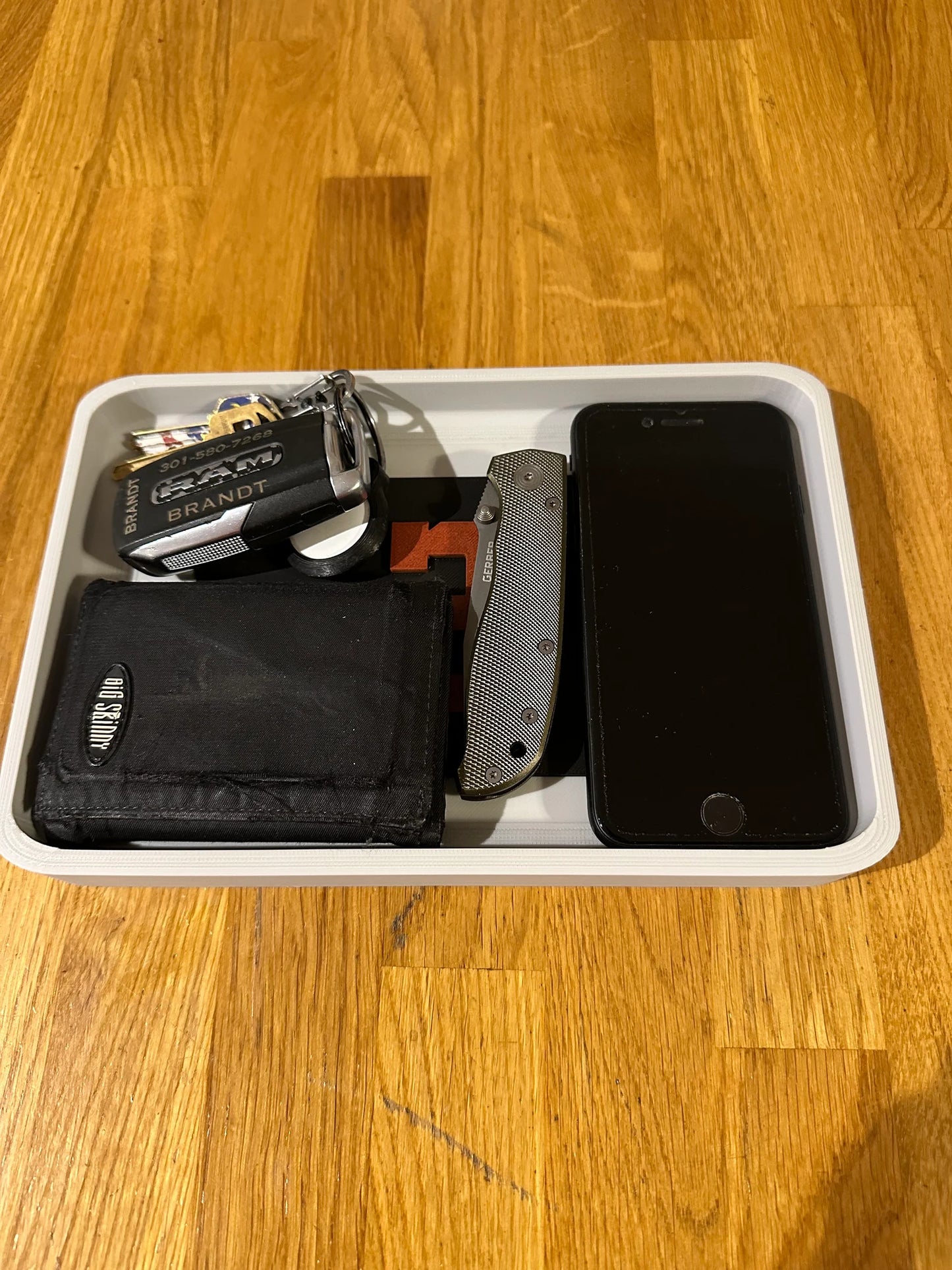 EDC Catchall tray - fire department insert version (passport - compass) for keys, phone wallet, watch.