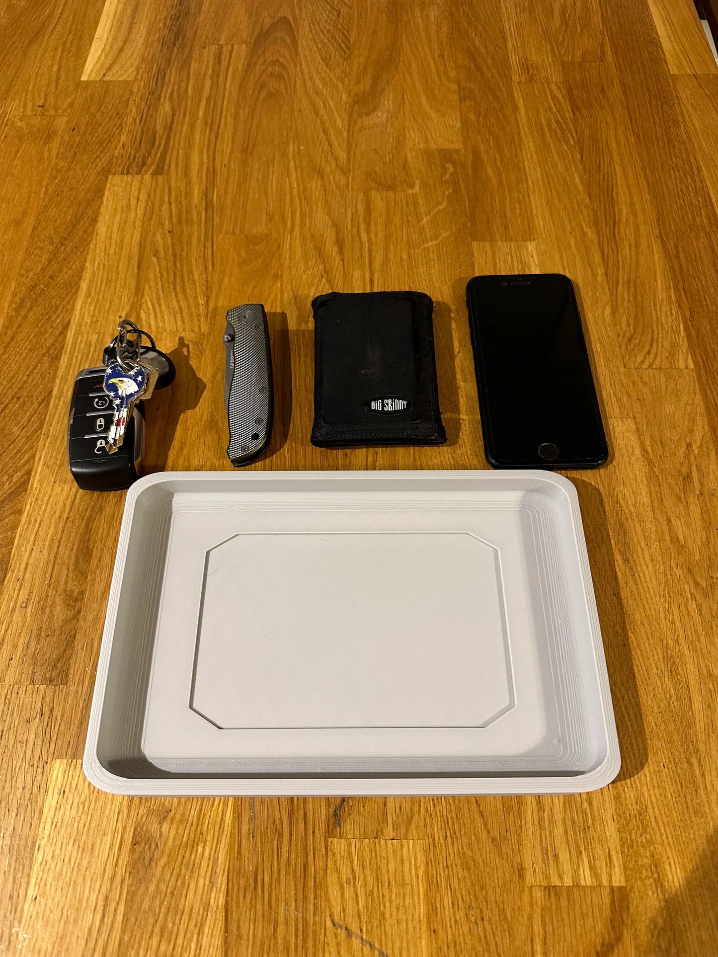EDC Catchall tray - fire department insert version (passport - compass) for keys, phone wallet, watch.