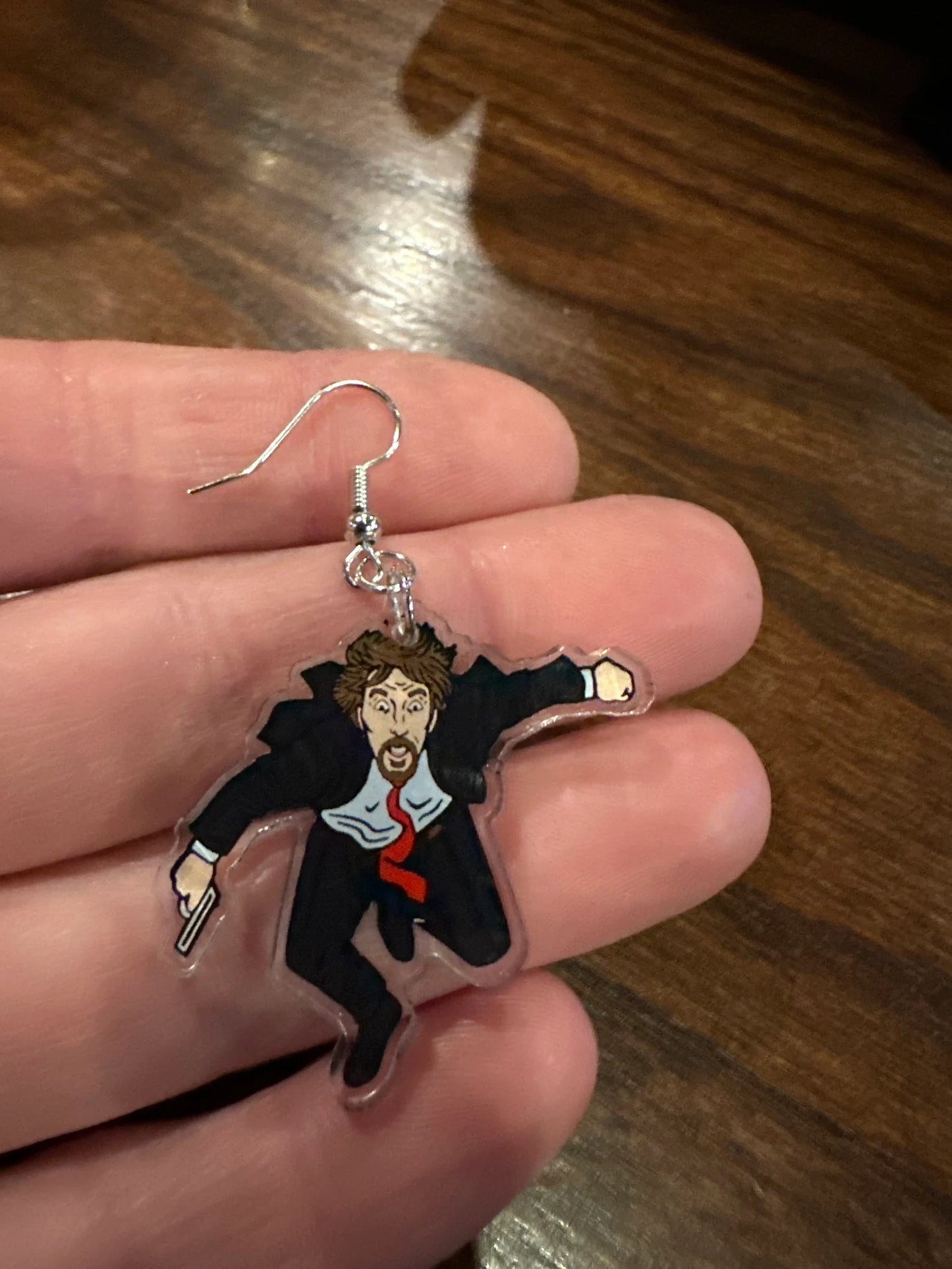 Hans Gruber Falling off Nakatomi Plaza Earrings inspired by Die Hard