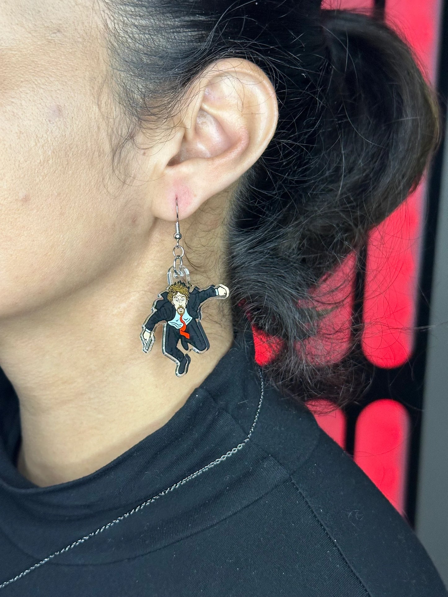 Hans Gruber Falling off Nakatomi Plaza Earrings inspired by Die Hard