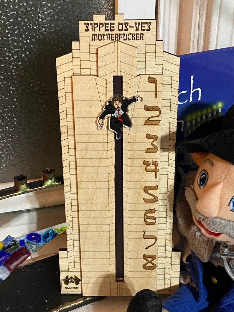 HANUKKAH Die Hard Advent Calendar - Yippee Oy Vey - Hans Gruber Falling off Nakatomi Plaza - NATURAL color with Multi-Color Hans