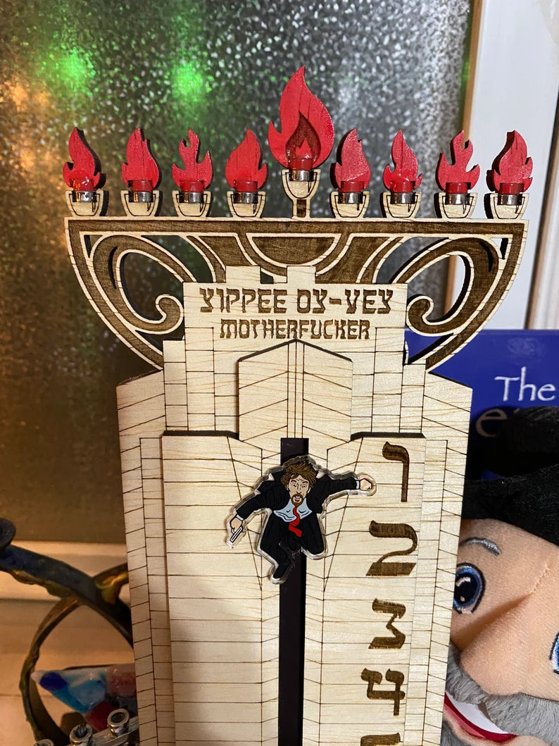 HANUKKAH Die Hard Advent Calendar - Yippee Oy Vey - Hans Gruber Falling off Nakatomi Plaza - NATURAL color with Multi-Color Hans