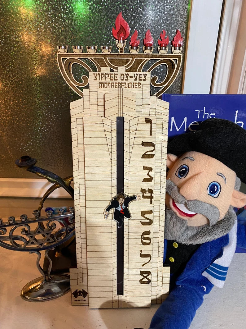 HANUKKAH Die Hard Advent Calendar - Yippee Oy Vey - Hans Gruber Falling off Nakatomi Plaza - NATURAL color with Multi-Color Hans
