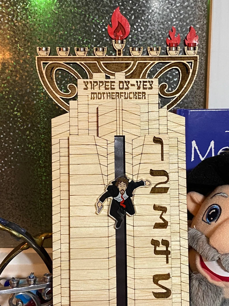 HANUKKAH Die Hard Advent Calendar - Yippee Oy Vey - Hans Gruber Falling off Nakatomi Plaza - NATURAL color with Multi-Color Hans