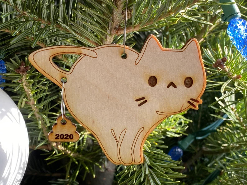 2024 pooping CAT ornament, magnet, pendant. Funny holiday 2024 Christmas ornament and magnet