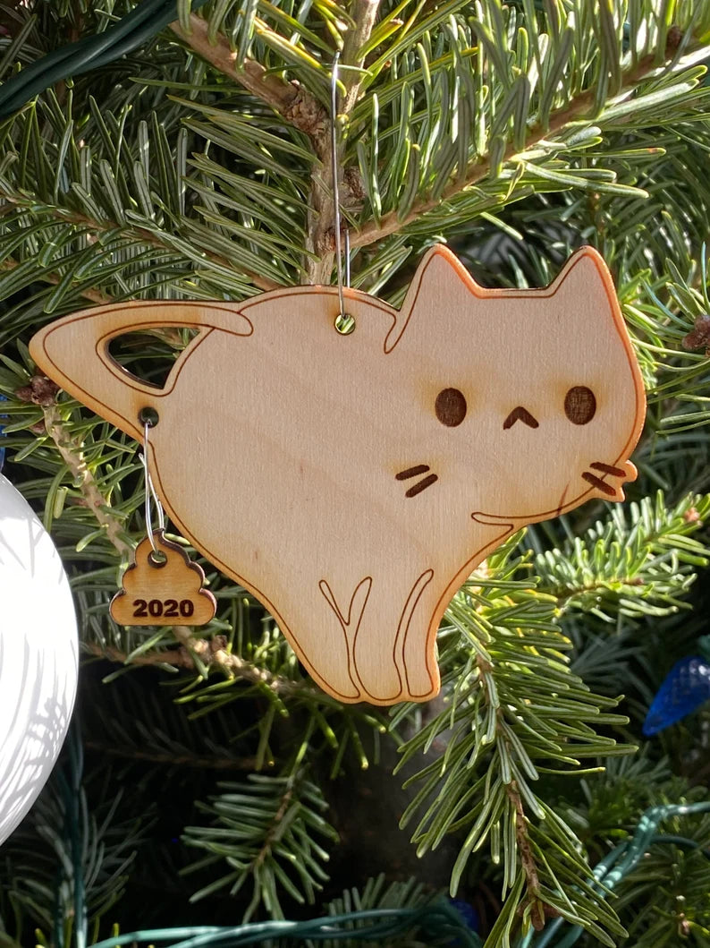 2024 pooping CAT ornament, magnet, pendant. Funny holiday 2024 Christmas ornament and magnet