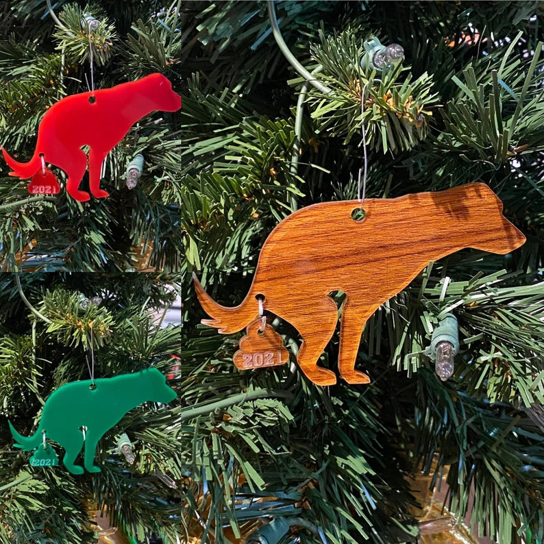 Pooping Dog 2024 ornament lots of colors, magnet, or pendant. Funny holiday 2024 Christmas ornament and magnet option