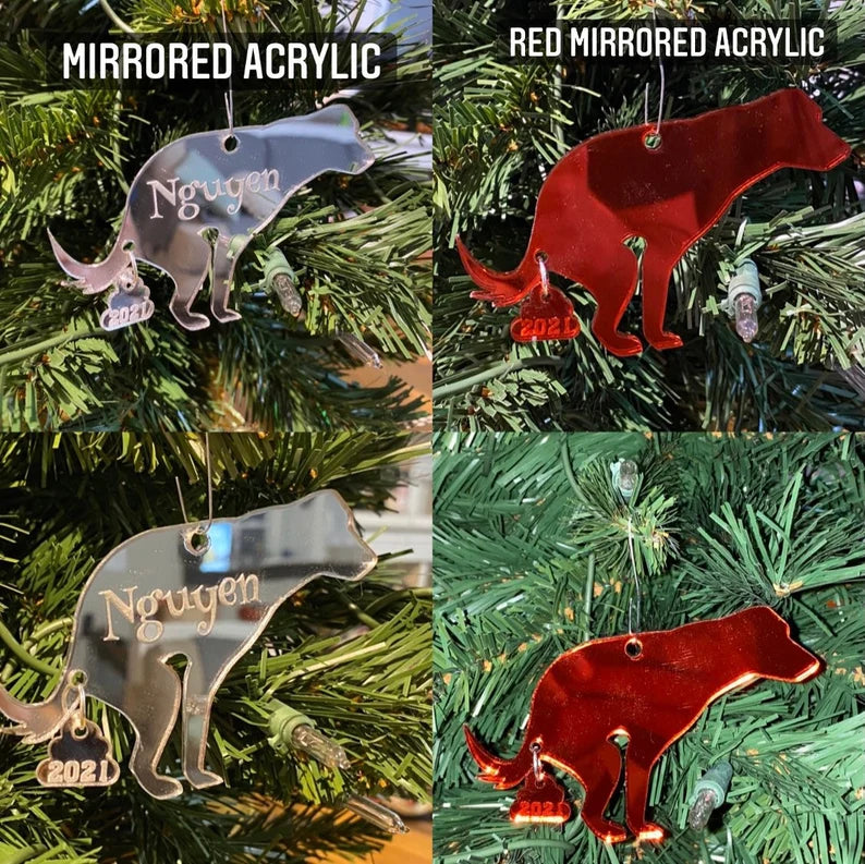Pooping Dog 2024 ornament lots of colors, magnet, or pendant. Funny holiday 2024 Christmas ornament and magnet option