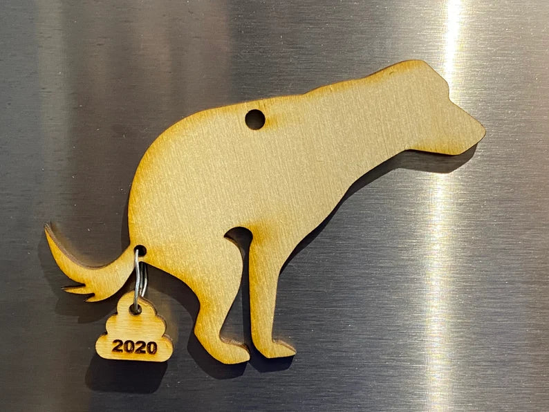 Pooping Dog 2024 ornament lots of colors, magnet, or pendant. Funny holiday 2024 Christmas ornament and magnet option