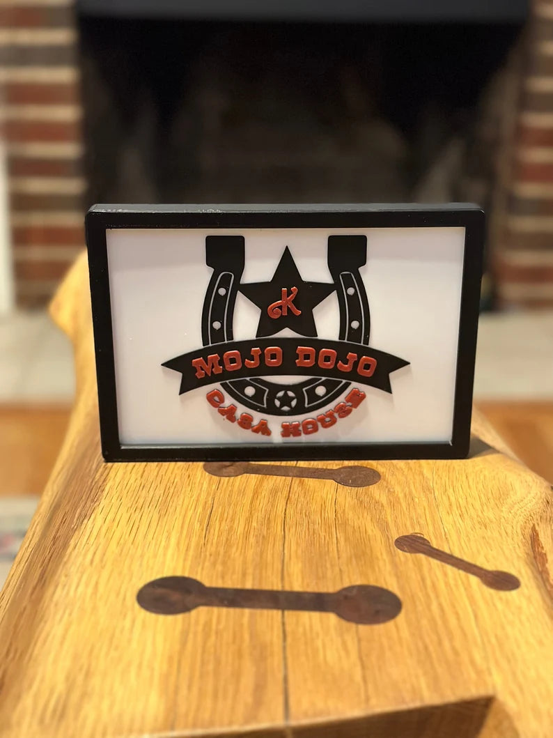 Mojo Dojo Casa House Wall or shelf art. Welcome everyone to your Mojo Dojo the right way! Can be hung or stands on its own