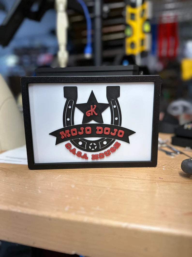 Mojo Dojo Casa House Wall or shelf art. Welcome everyone to your Mojo Dojo the right way! Can be hung or stands on its own