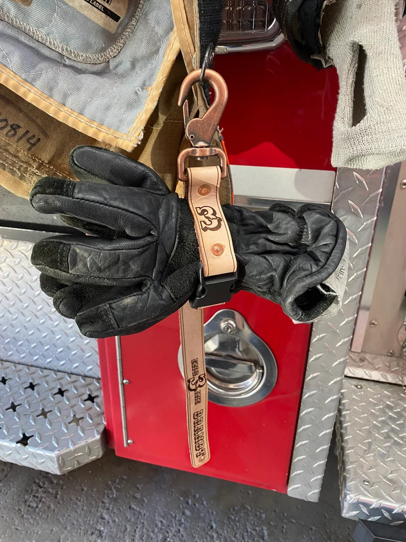 Firefighter glove strap, quick release with utility ring (also works as a tool wrap)