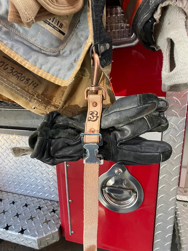Firefighter glove strap, quick release with utility ring (also works as a tool wrap)
