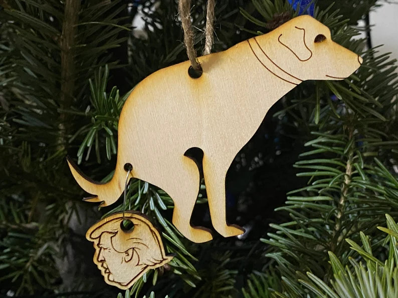 2024 pooping dog ornament, Human head, Donald Trump OR Joe Biden - Funny holiday 2024 Christmas ornament or magnet