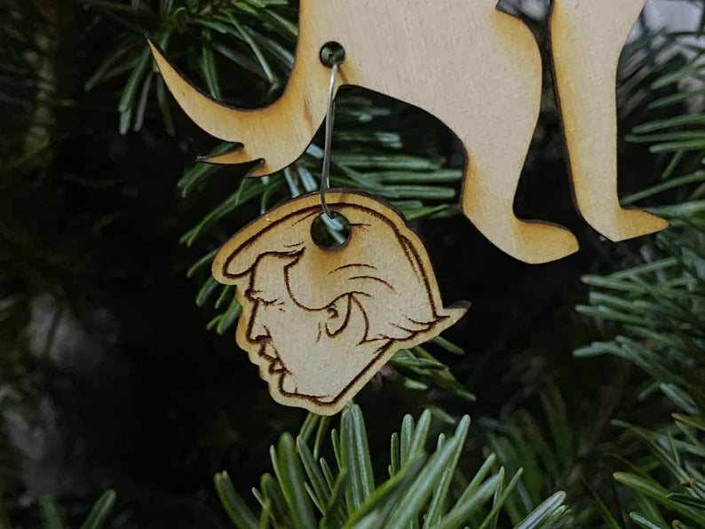 2024 pooping dog ornament, Human head, Donald Trump OR Joe Biden - Funny holiday 2024 Christmas ornament or magnet