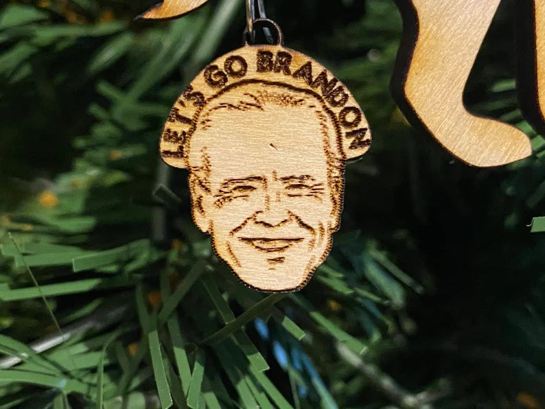 2024 pooping dog ornament, Human head, Donald Trump OR Joe Biden - Funny holiday 2024 Christmas ornament or magnet
