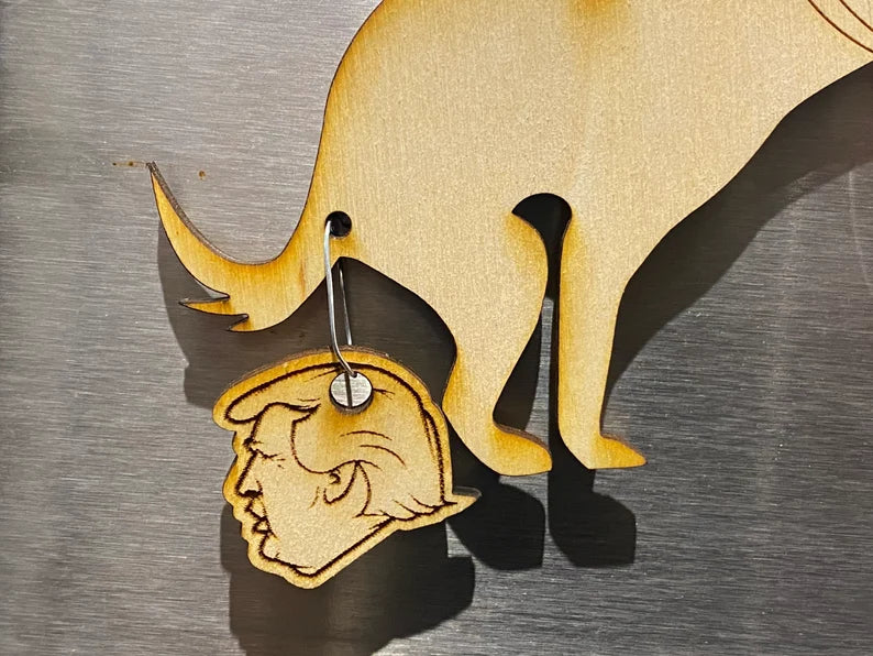 2024 pooping dog ornament, Human head, Donald Trump OR Joe Biden - Funny holiday 2024 Christmas ornament or magnet