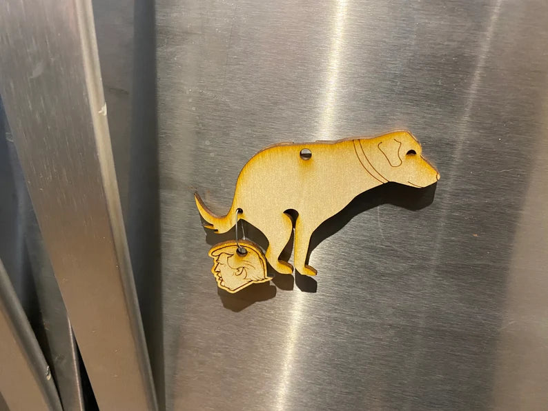 2024 pooping dog ornament, Human head, Donald Trump OR Joe Biden - Funny holiday 2024 Christmas ornament or magnet