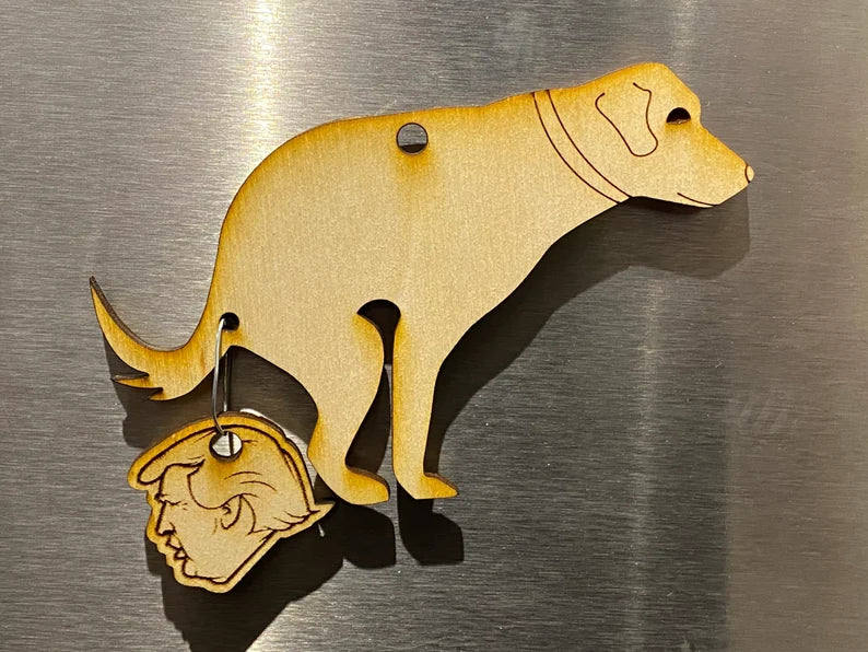2024 pooping dog ornament, Human head, Donald Trump OR Joe Biden - Funny holiday 2024 Christmas ornament or magnet