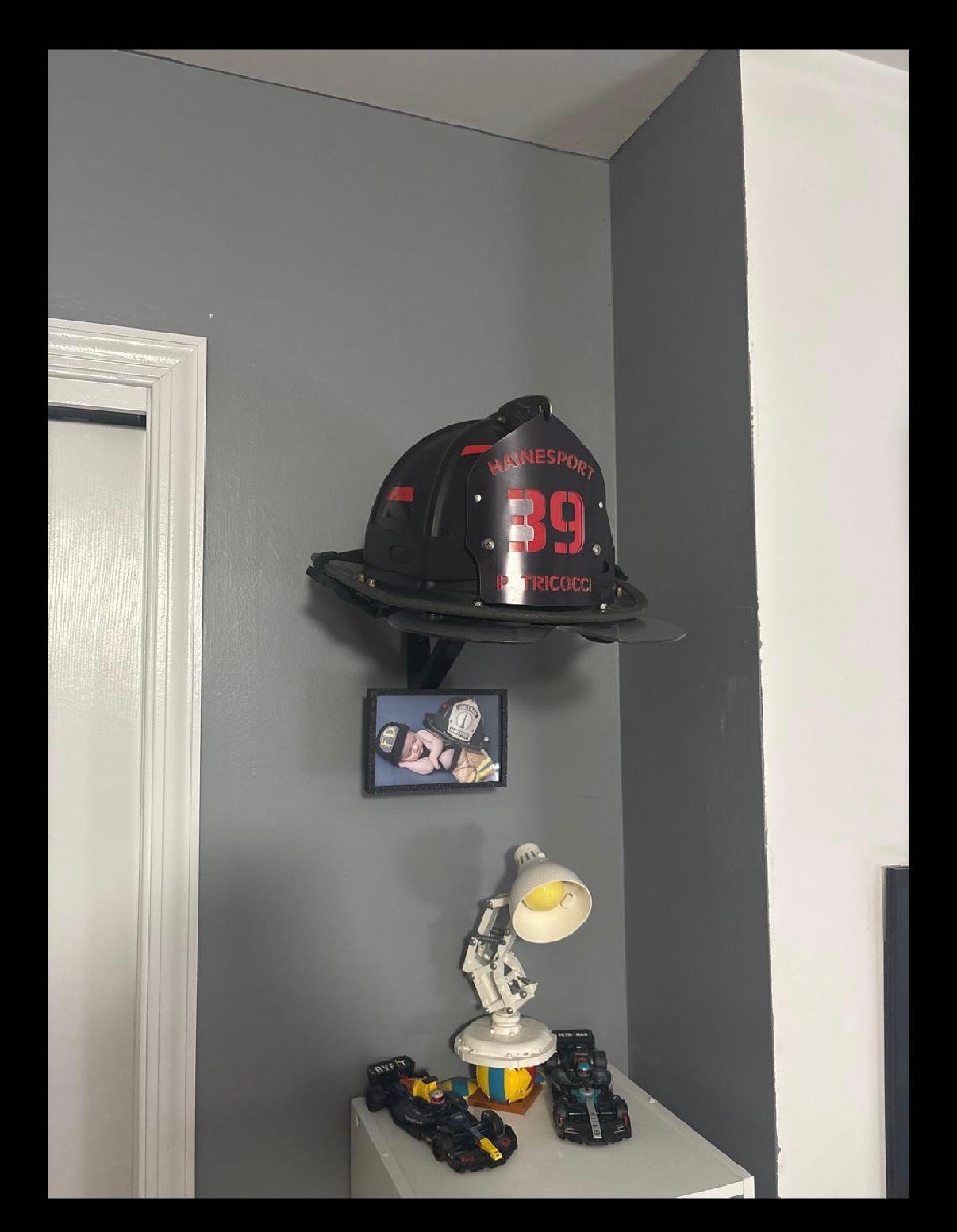 Fire Helmet (motorcycle helmet, cosplay helmet) Wall Mount Display (really it works with any helmet you can think of)