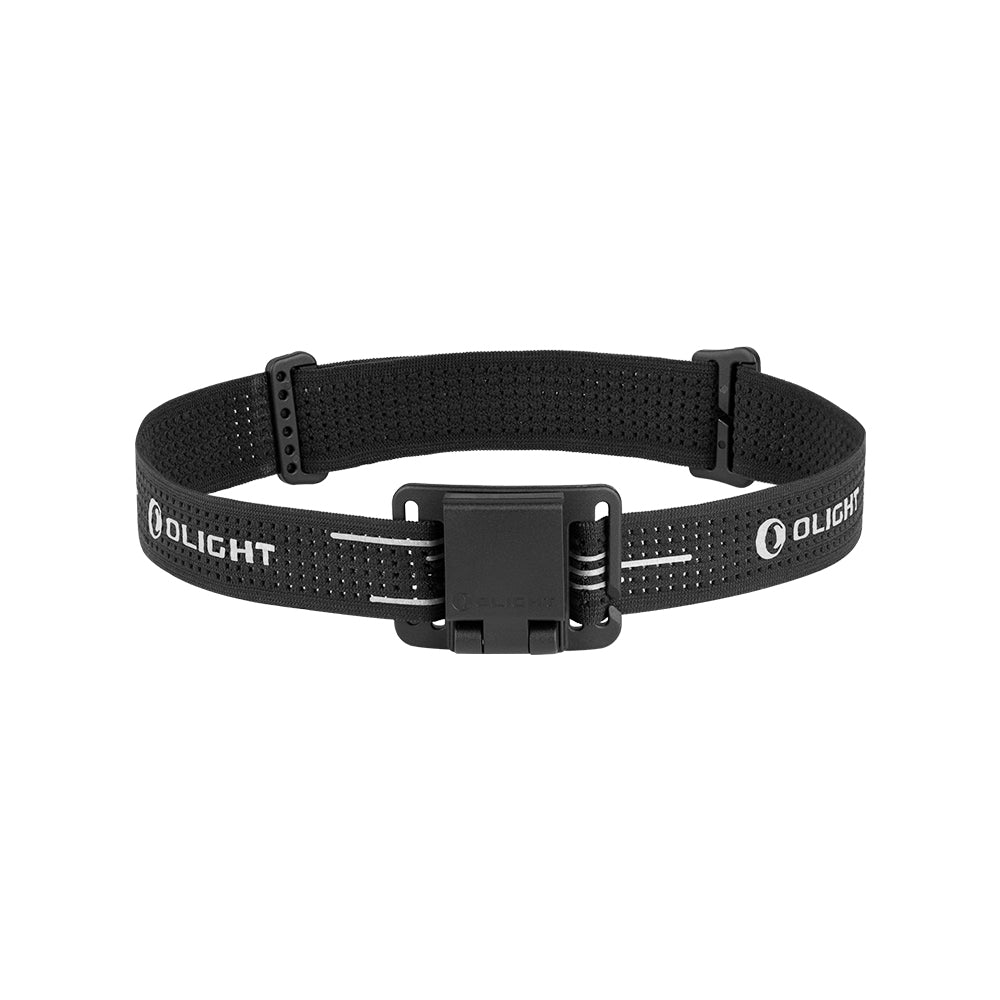 Oclip headlamp strap front view with adjustable clip and reflective details