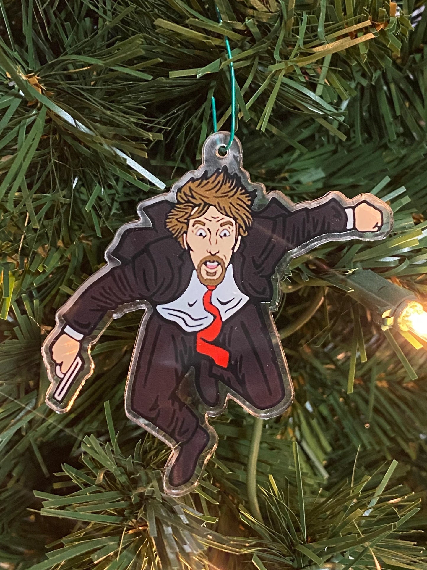 Die Hard inspired Hans Gruber Falling off Nakatomi Plaza Christmas Ornament (also works as keychain/pendant)