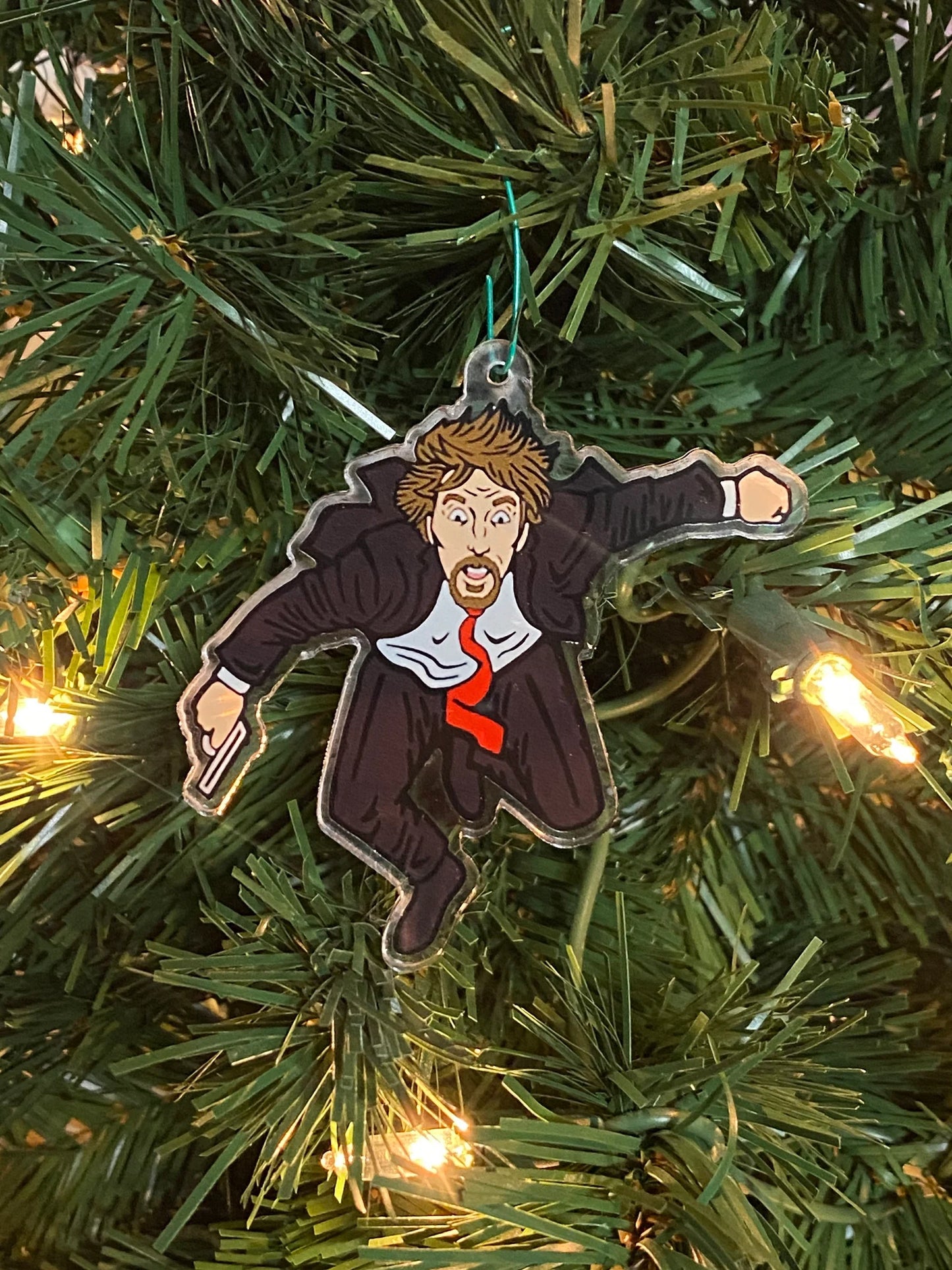 Die Hard inspired Hans Gruber Falling off Nakatomi Plaza Christmas Ornament (also works as keychain/pendant)