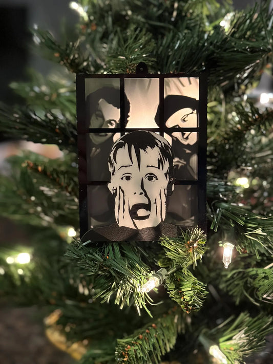 Home Alone inspired ornament - transleucent to show Kevin McCallister Harry and Marv peeking in the window