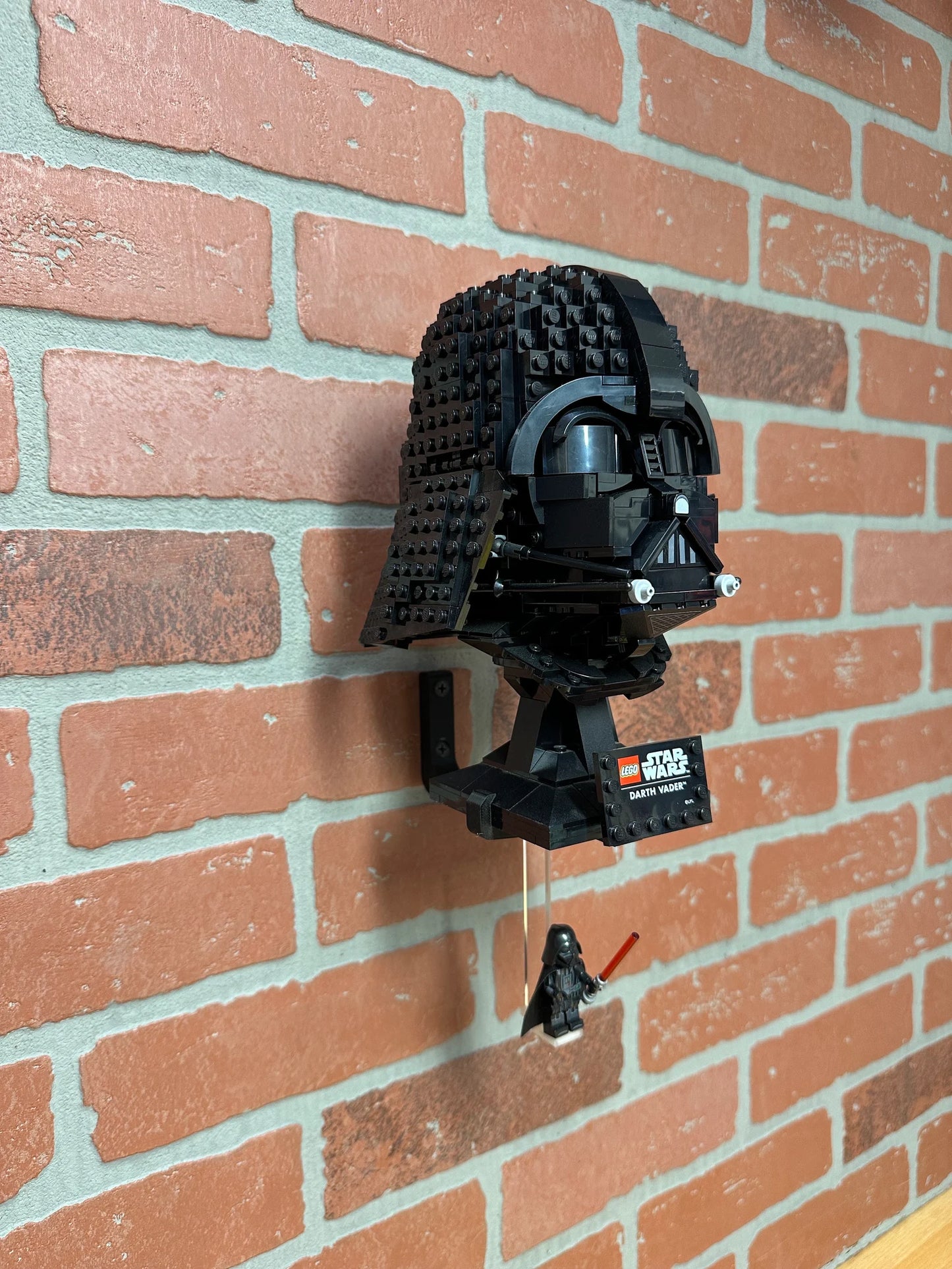 Worlds smallest Lego helmet and mini figure floating wall mount for all Lego helmets