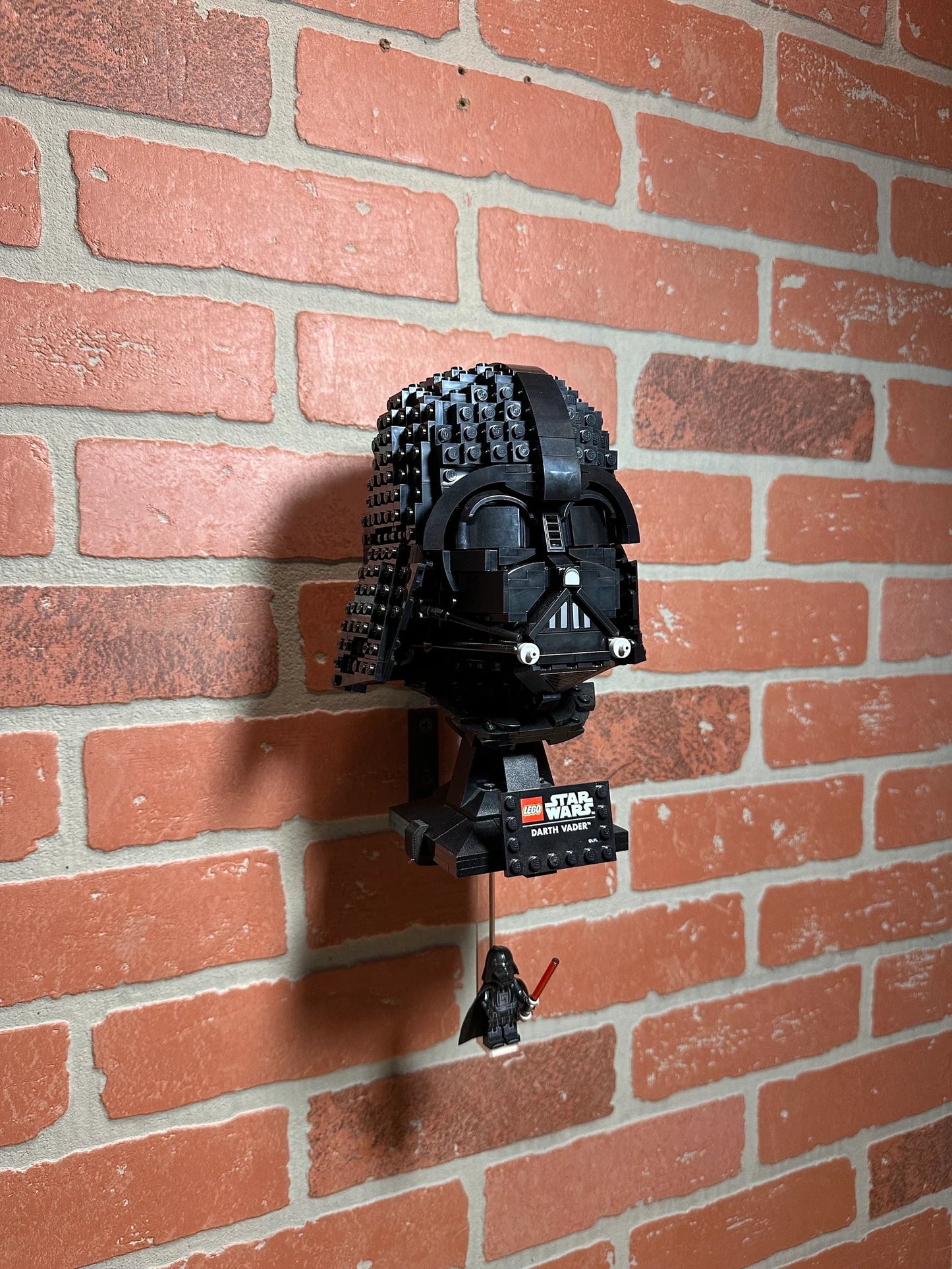 Worlds smallest Lego helmet and mini figure floating wall mount for all Lego helmets