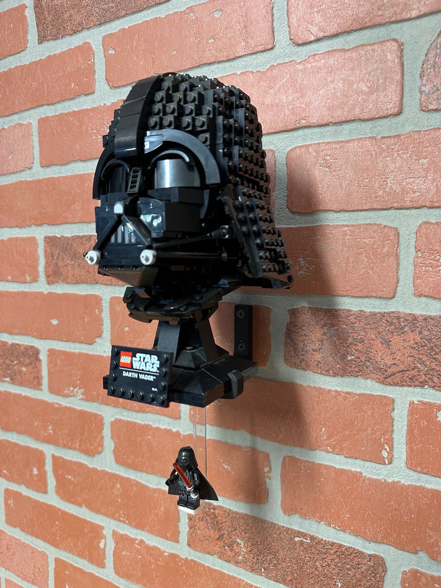 Worlds smallest Lego helmet and mini figure floating wall mount for all Lego helmets