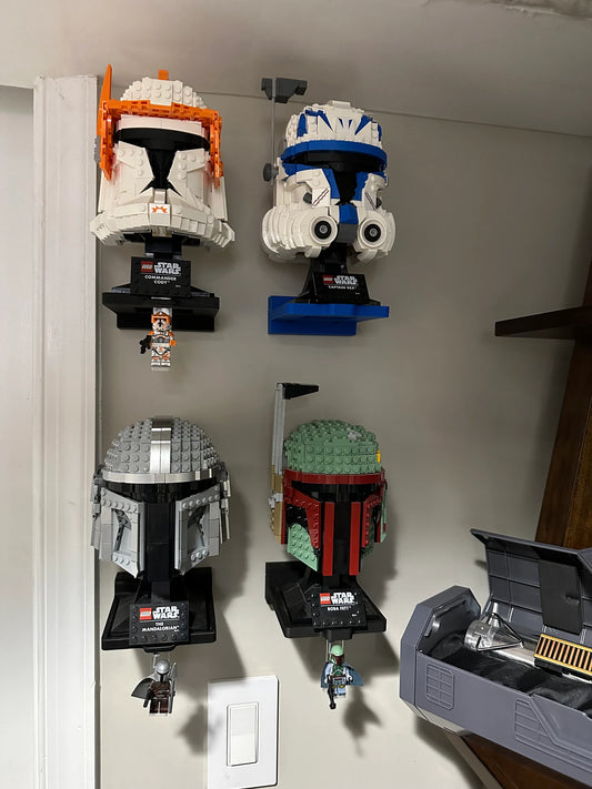 Lego helmet and mini figure floating wall mount for all Lego helmets