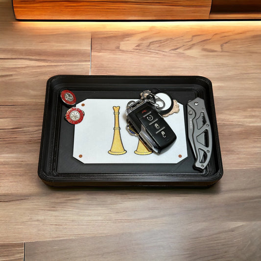 EDC Catchall tray - fire department insert version (passport - compass) for keys, phone wallet, watch.