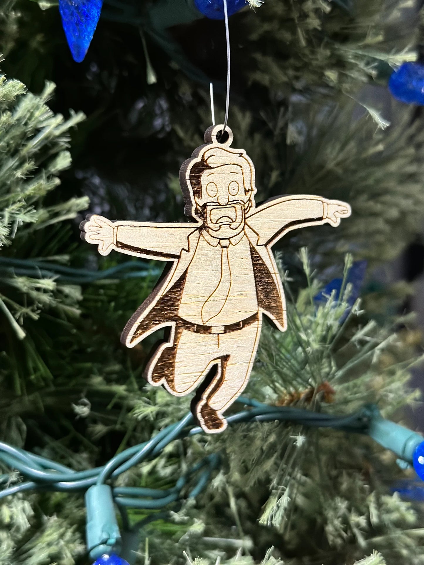 Bob’s Burgers Die Hard Hans Gruber falling off of Nakatomi Plaza Christmas ornament/pendant