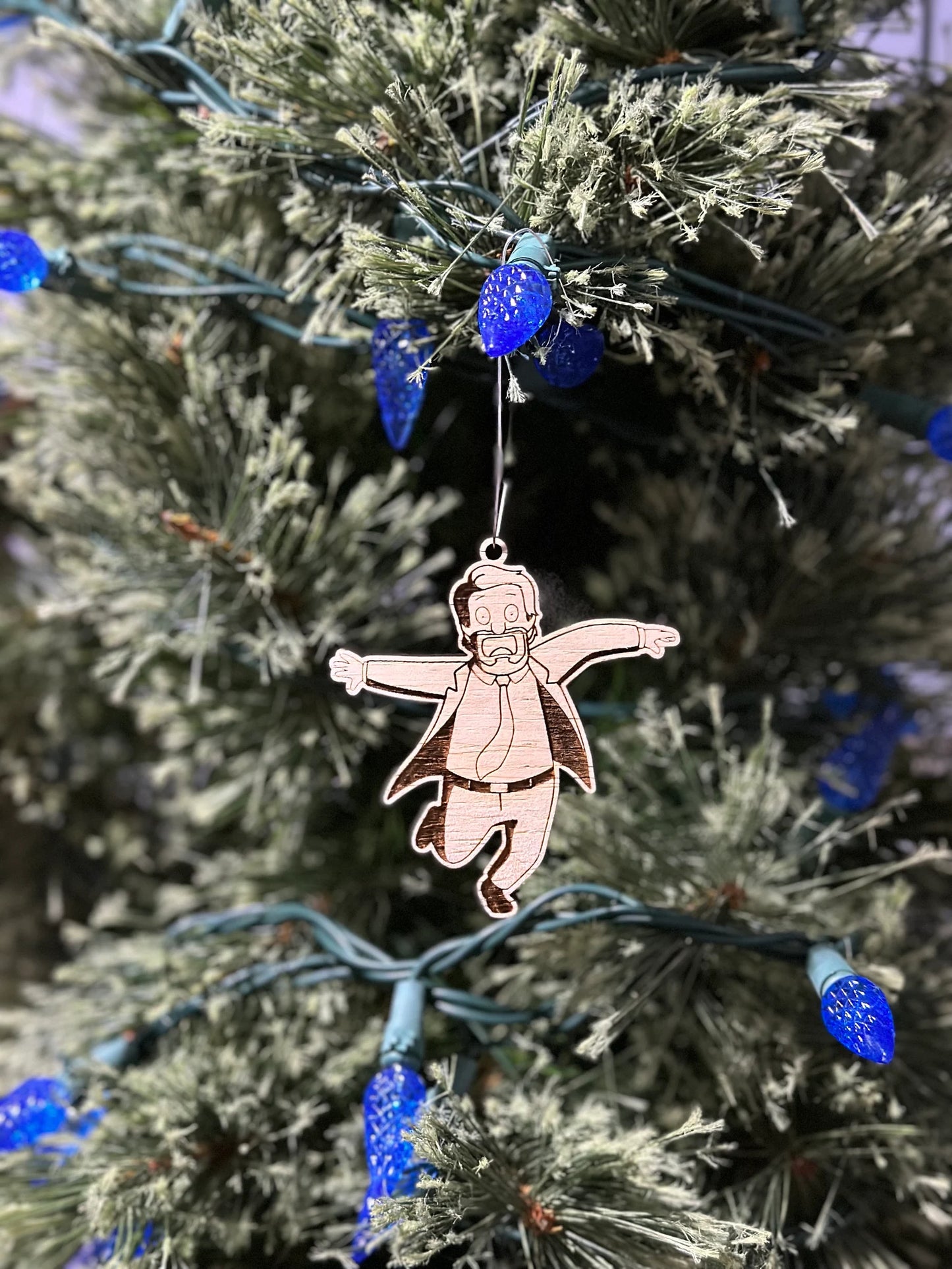 Bob’s Burgers Die Hard Hans Gruber falling off of Nakatomi Plaza Christmas ornament/pendant