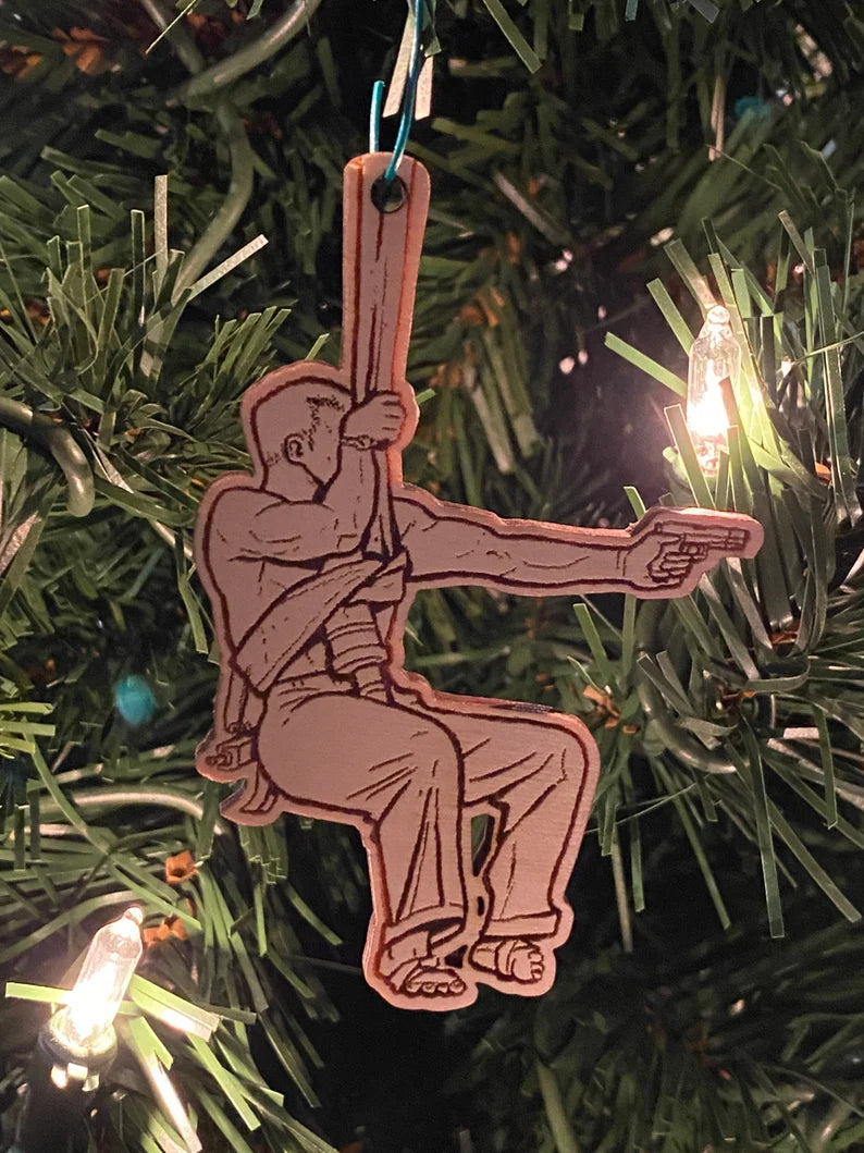 Die Hard John McClane Swinging from a fire hose nakatomi plaza ornament