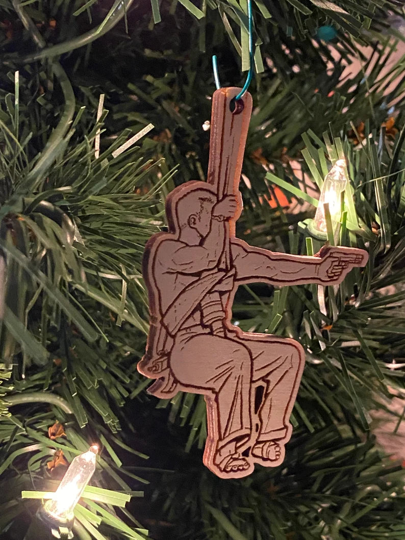 Die Hard John McClane Swinging from a fire hose nakatomi plaza ornament