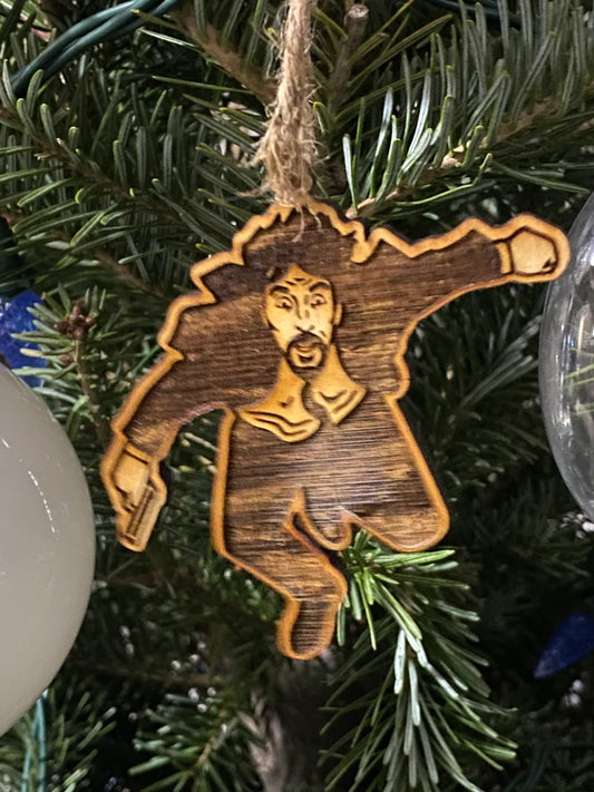 Die Hard Hans Gruber falling off of Nakatomi Plaza Christmas ornament/pendant or magnet