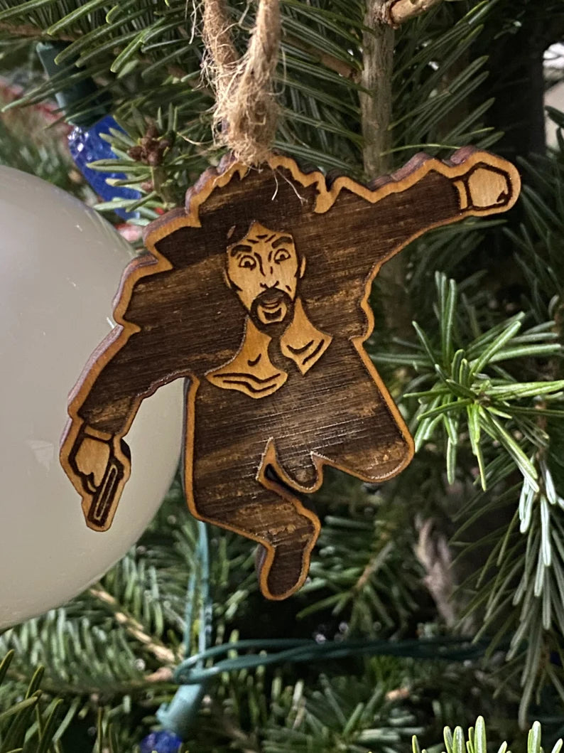 Die Hard Hans Gruber falling off of Nakatomi Plaza Christmas ornament/pendant or magnet