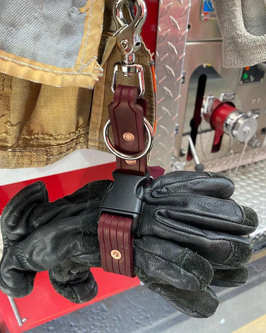 Firefighter glove strap, quick release with utility ring (also works as a tool wrap)